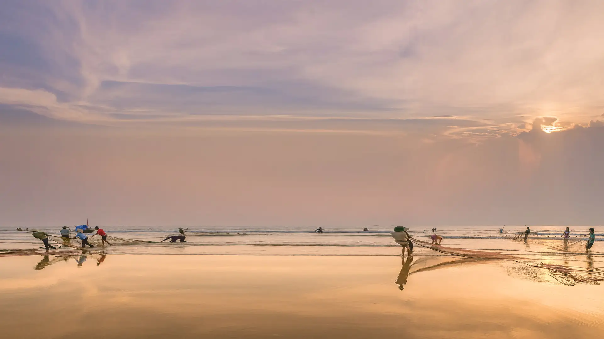 Vietnam fishing at sunrise